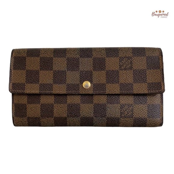 Authentic Louis Vuitton Vintage Damier Ebene Coated Canvas Leather Sarah Long Wa
